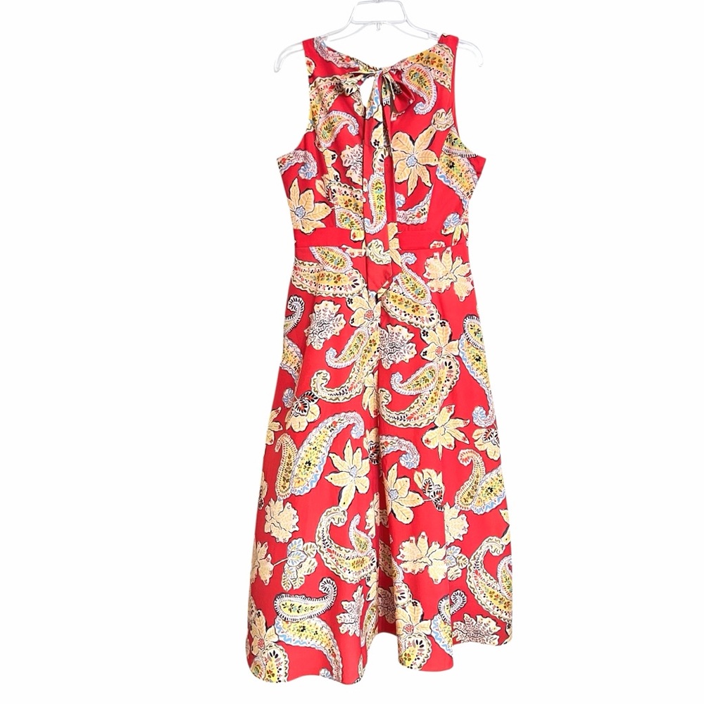 Tahari ASL Floral Paisley Tie Back Midi Dress Womens 10 Orange Night Out Vibrant - Picture 3 of 9
